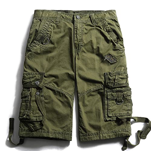 OCHENTA Men's Loose Fit Cargo Shorts with Multi Pockets #3233 Army